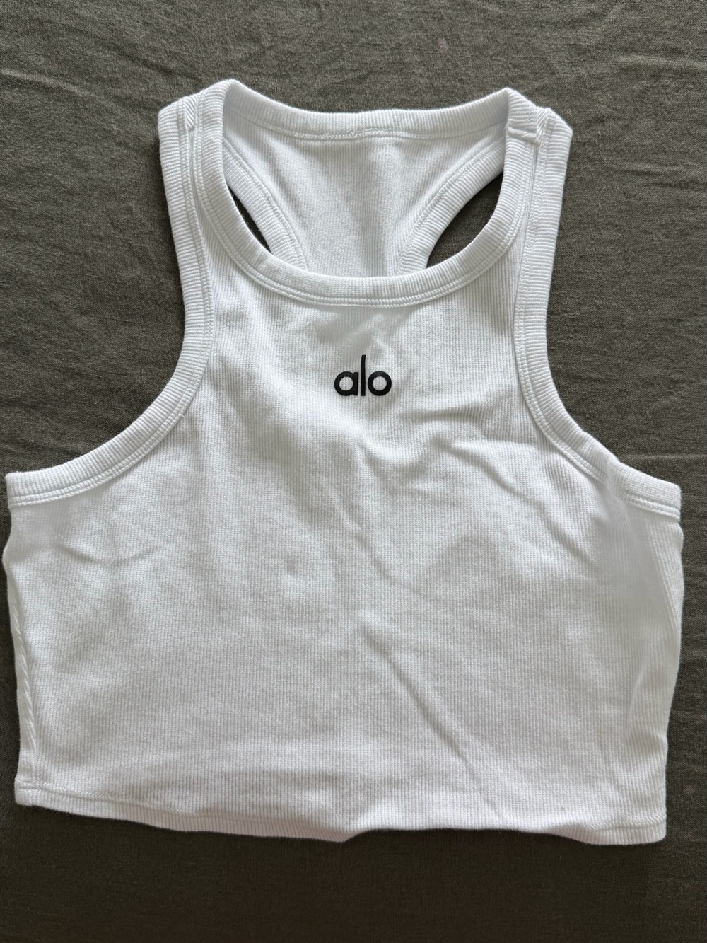 ALO Yoga White Ribbed Racerback Crop Tank